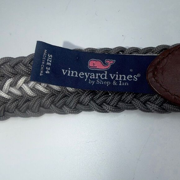 VINEYARD VINES Grey and White Braided Bungee Belt-Size 34 - Picture 4 of 6